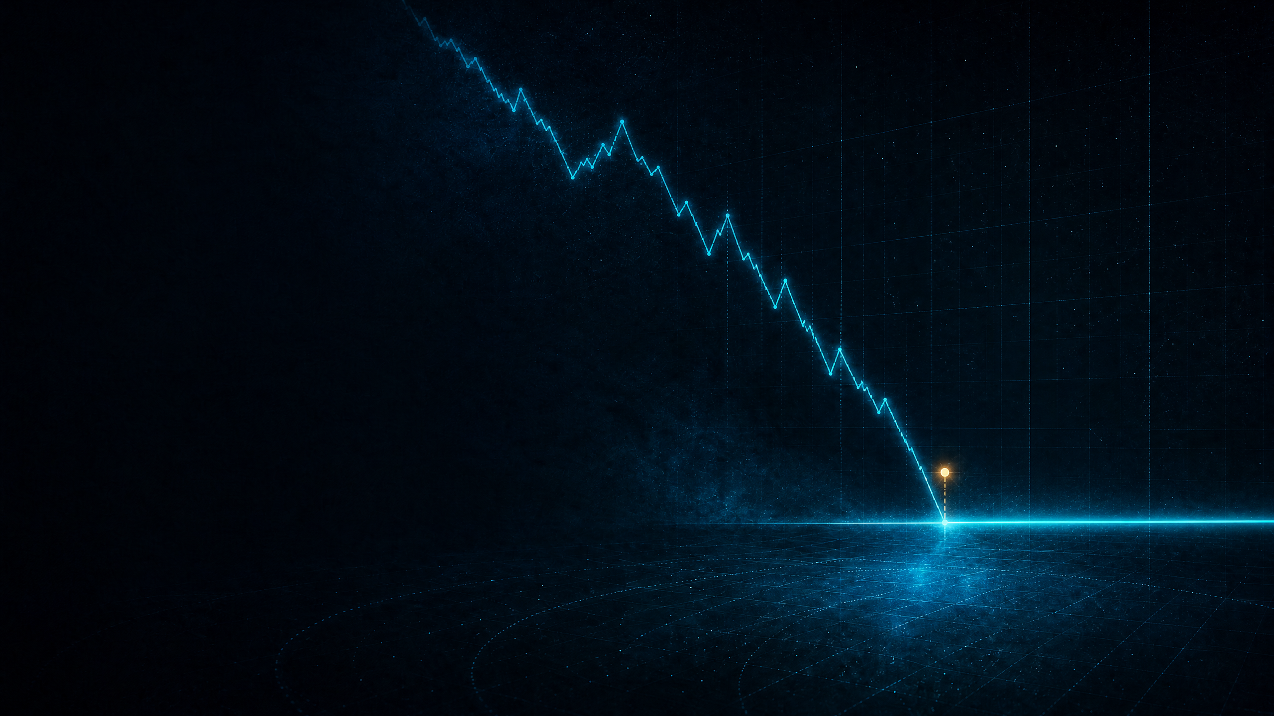 Abstract cyan price path meeting a defined protective floor